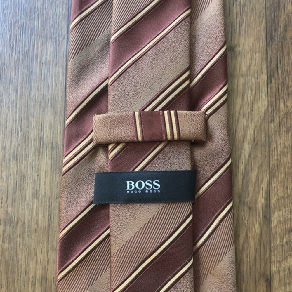 Hugo Boss Maroon Cream Striped Tie